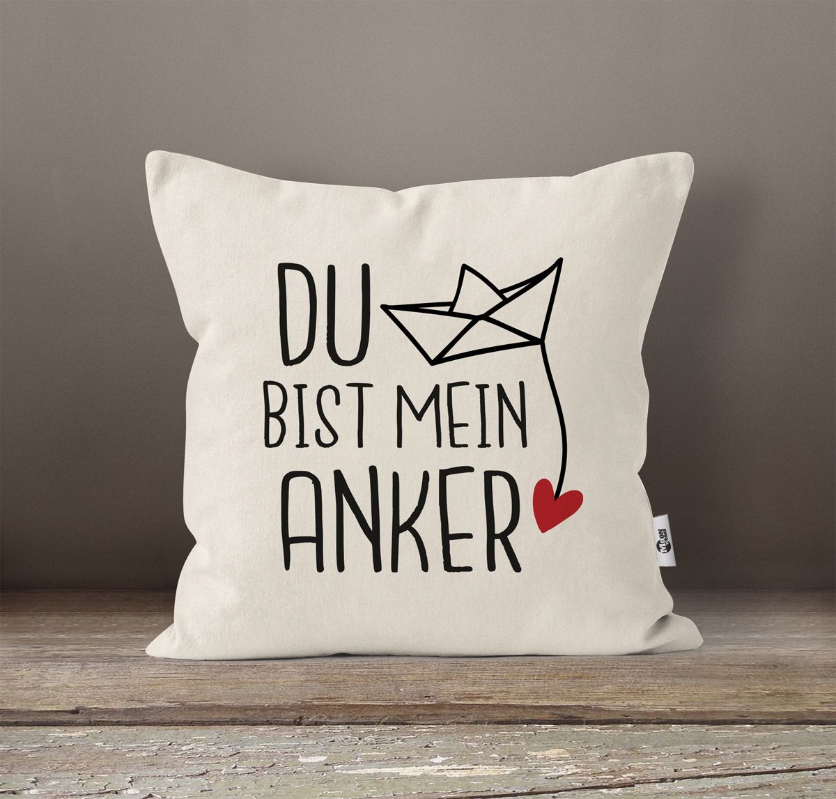 KissenBezug Spruch Liebe du bist mein Anker Origami Papierschiffchen
