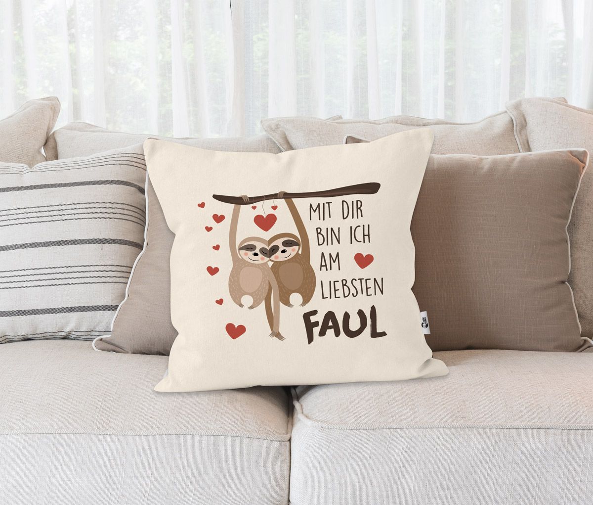 KissenBezug Spruch Mit dir bin ich am liebsten faul Faultier Geschenk