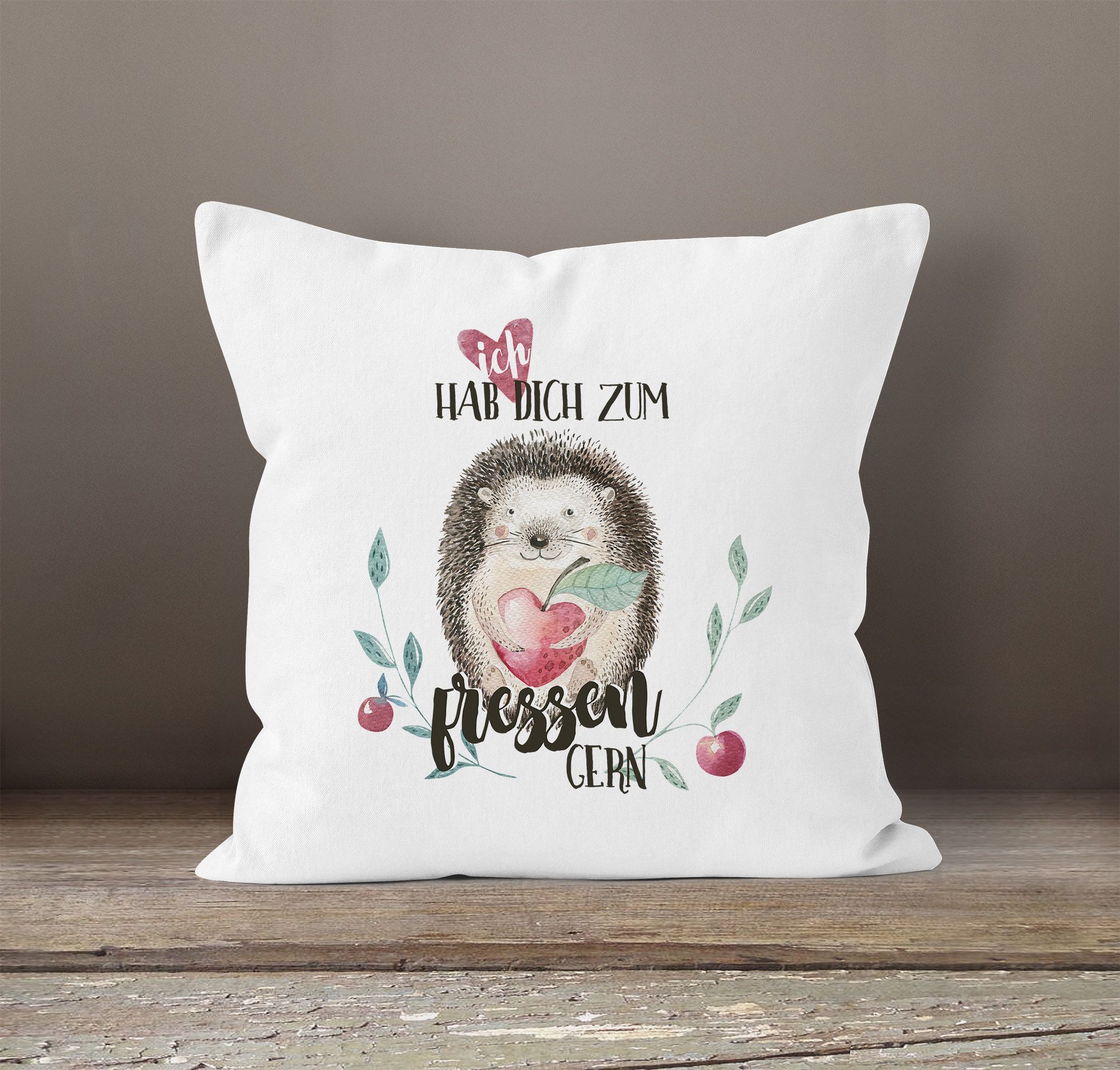 Kissenbezug Ich hab dich zum fressen gern Watercolor Igel Liebe Spruch