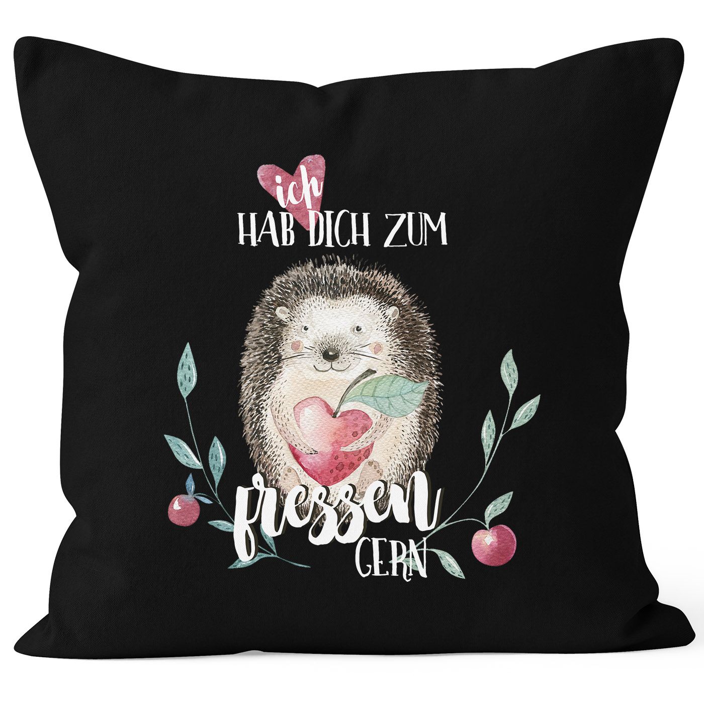 Kissenbezug Ich hab dich zum fressen gern Watercolor Igel Liebe Spruch