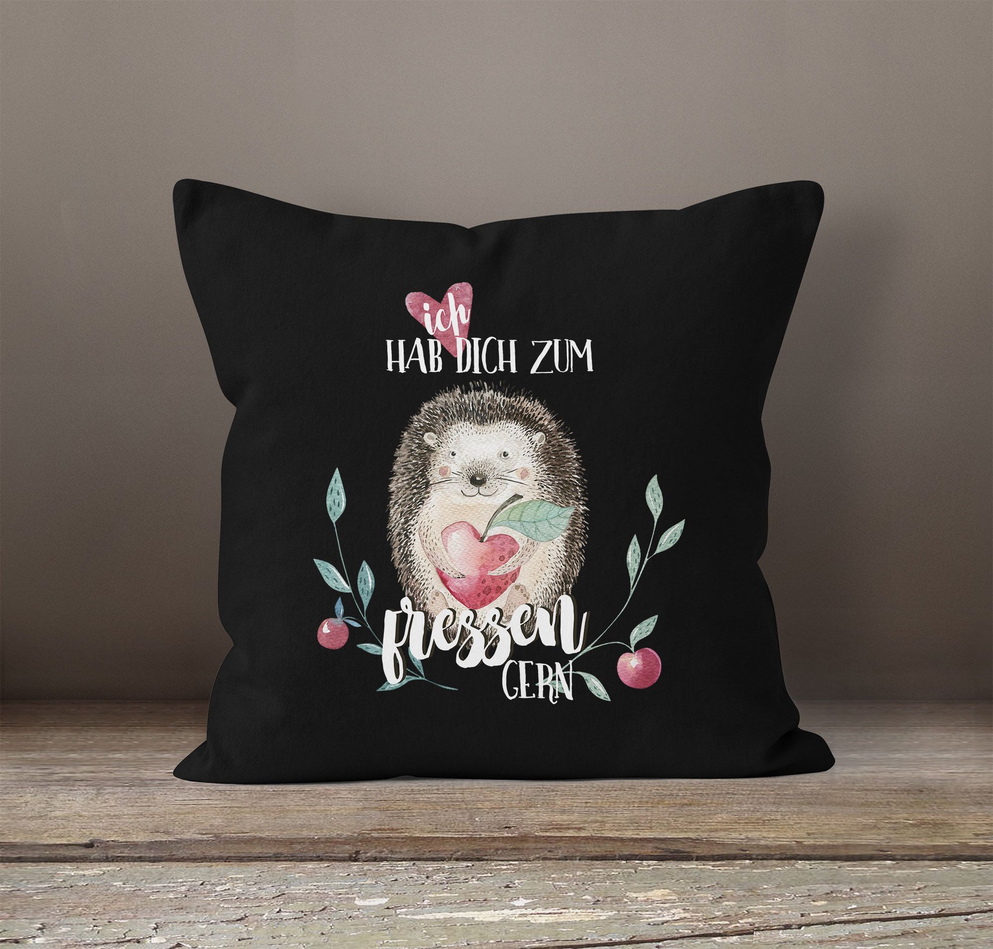 Kissenbezug Ich hab dich zum fressen gern Watercolor Igel Liebe Spruch
