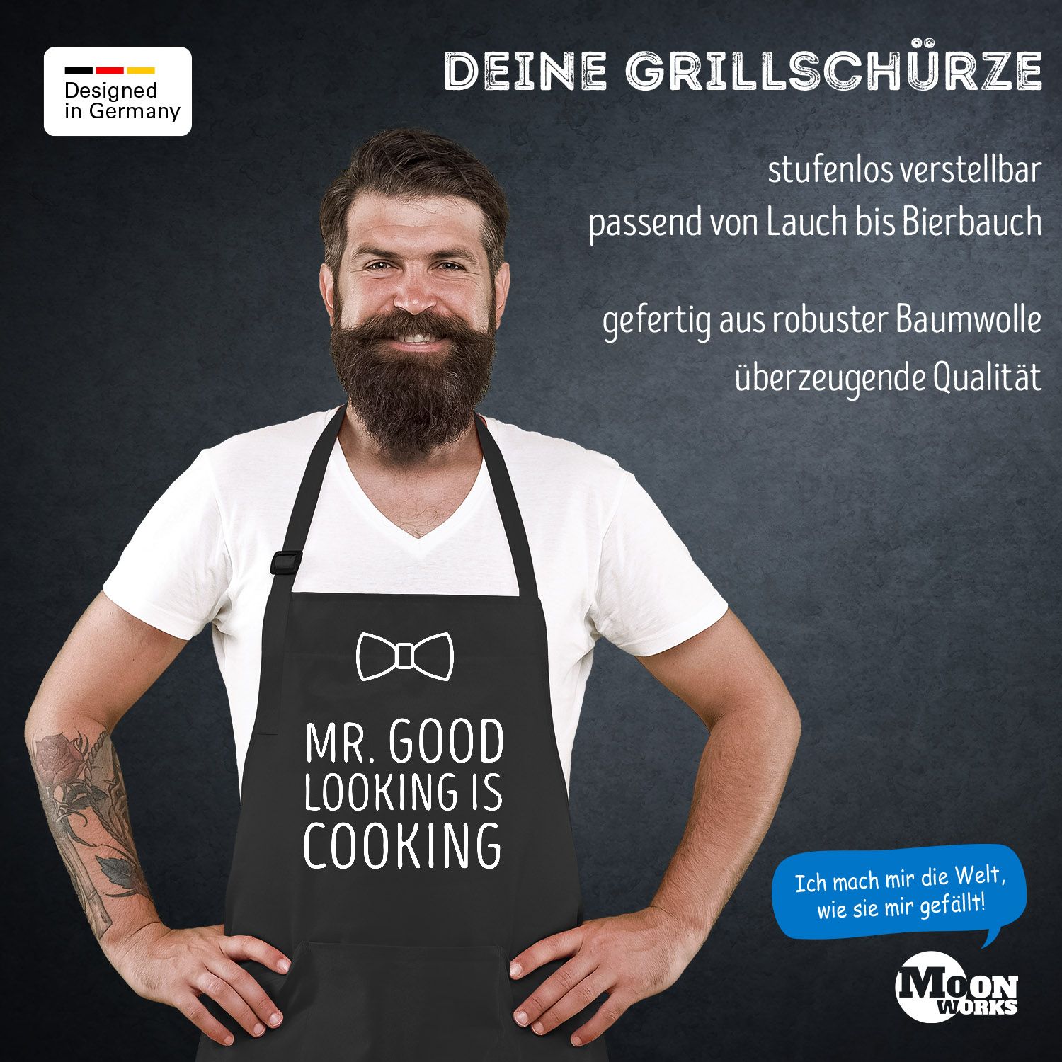 KochSchürze GrillSchürze für Herren mit Spruch Mr Good Looking is