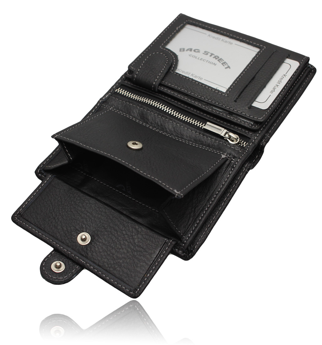 Bag Street Herren-Geldbörse Aus Rindleder – Rustikal, Grau, 12,5 X 9,5 Cm, Mit Münzfach, Reißverschluss & Vielen Kartenfächern