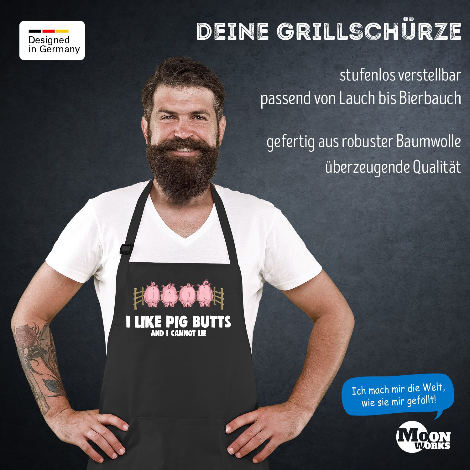 Lustige GrillSchürze mit Spruch I like Pig Butts and I cannot lie