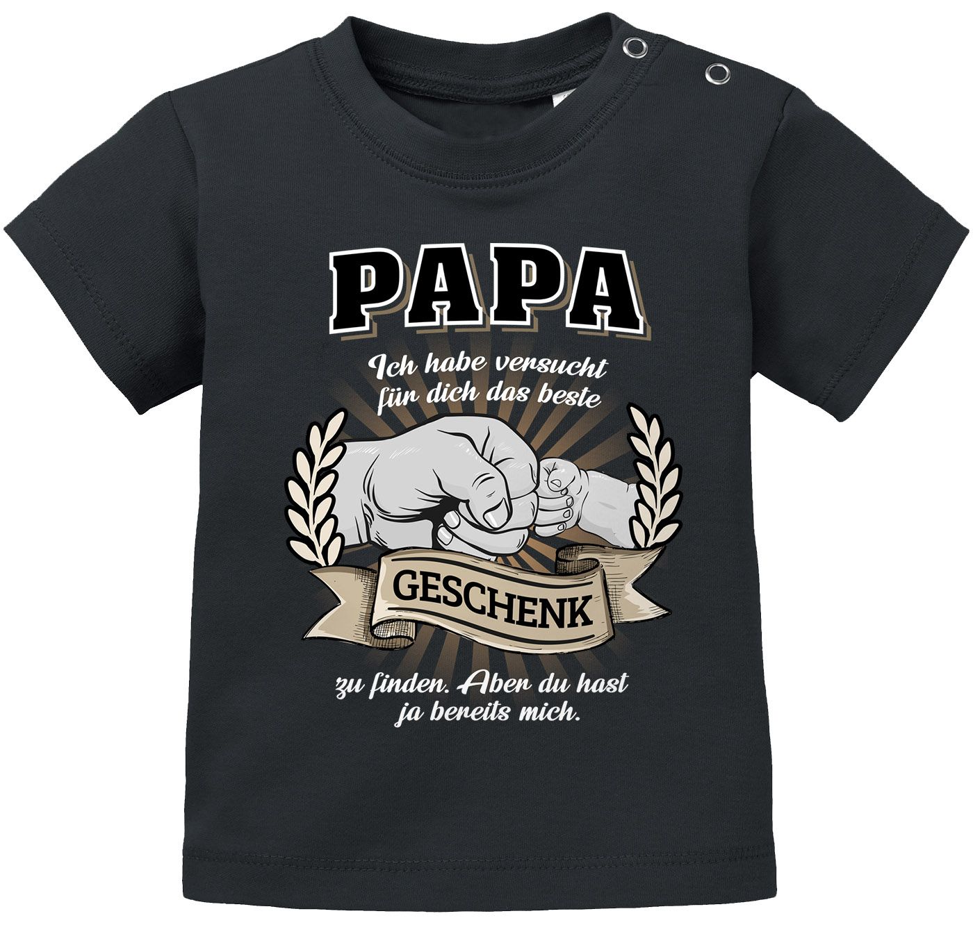 Moonworks® Baby T-Shirt Papa Ich habe versucht das beste Geschenk  zu finden Vatertag Spruch lustig Babyshirt Jungen Mädchen Shirt