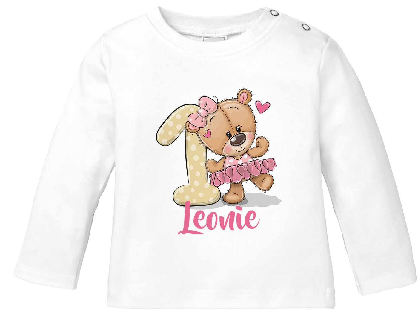 personalisiertes Baby Langarmshirt mit Namen Geburtstagsshirt Bär Ballerina Zahl 1 Mädchen SpecialMe® 