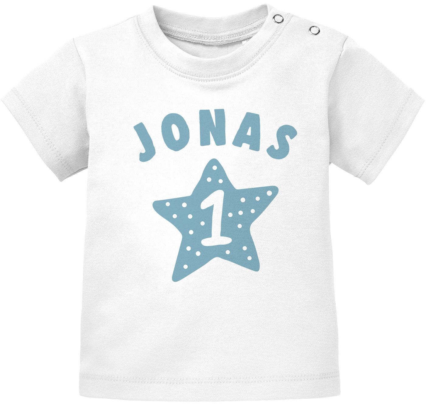 personalisiertes Baby T-Shirt Name und Zahl 1 zum ersten Geburtstag Motiv Stern Junge/Mädchen SpecialMe®