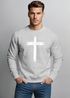 Sweatshirt Herren Aufdruck Kreuz Cross Faith Glaube Trend-Motiv Techwear Rundhals-Pullover Fashion Neverless®preview