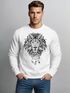 Sweatshirt Herren Aufdruck Löwe Boho Style Atzekenmuster Traumfänger Ethno-Print Rundhals-Pullover Neverless®preview