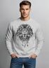 Sweatshirt Herren Aufdruck Löwe Boho Style Atzekenmuster Traumfänger Ethno-Print Rundhals-Pullover Neverless®preview