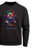 Sweatshirt Herren ohne Kapuze Frontprint DJ Cat Musik Katze Pullover Fashion Neon Retro Streetwear Neverless®preview