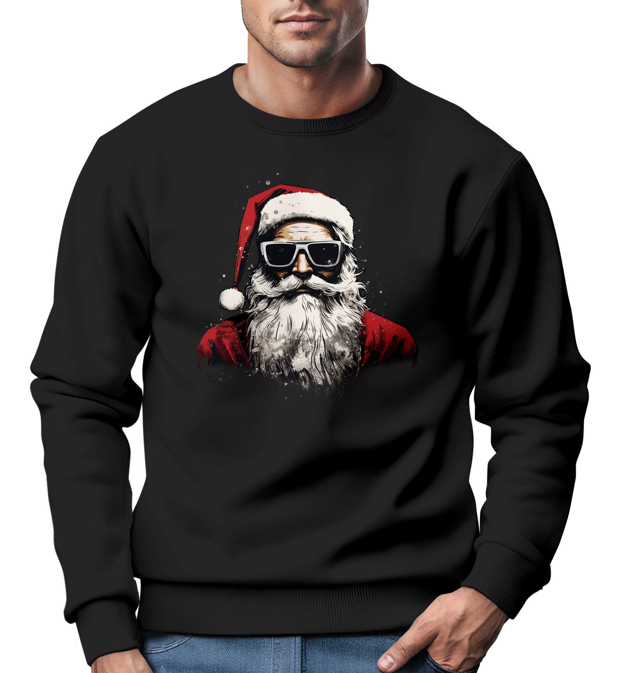 Sweatshirt Herren Weihnachten Weihnachtsmann Motiv Cool Santa | Geschenk Moonworks® Claus Sweater Ugly Akowi XMAS