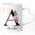 Tasse Buchstabe Monogramm personalisiert mit Namen Initiale Herzhenkel Blumen-Motiv persönliche Geschenke SpecialMe®preview