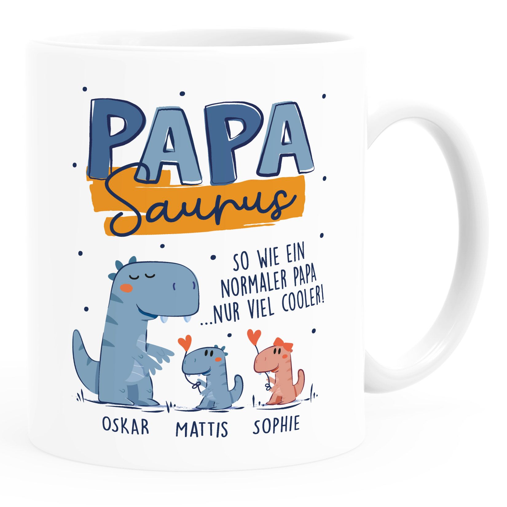 Tasse Dino Papasaurus Bonus Papa personalisiert mit Namen Geschenke von 1 2 3 4 Kindern Vatertag SpecialMe®