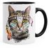 Tasse Katze mit Federn Kaffeetasse mit farbigem Henkel und Innenfarbe Autiga®preview