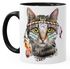 Tasse Katze mit Federn Kaffeetasse mit farbigem Henkel und Innenfarbe Autiga®preview