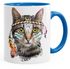 Tasse Katze mit Federn Kaffeetasse mit farbigem Henkel und Innenfarbe Autiga®preview