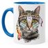 Tasse Katze mit Federn Kaffeetasse mit farbigem Henkel und Innenfarbe Autiga®preview