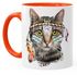 Tasse Katze mit Federn Kaffeetasse mit farbigem Henkel und Innenfarbe Autiga®preview