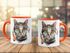 Tasse Katze mit Federn Kaffeetasse mit farbigem Henkel und Innenfarbe Autiga®preview