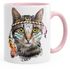 Tasse Katze mit Federn Kaffeetasse mit farbigem Henkel und Innenfarbe Autiga®preview