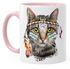 Tasse Katze mit Federn Kaffeetasse mit farbigem Henkel und Innenfarbe Autiga®preview