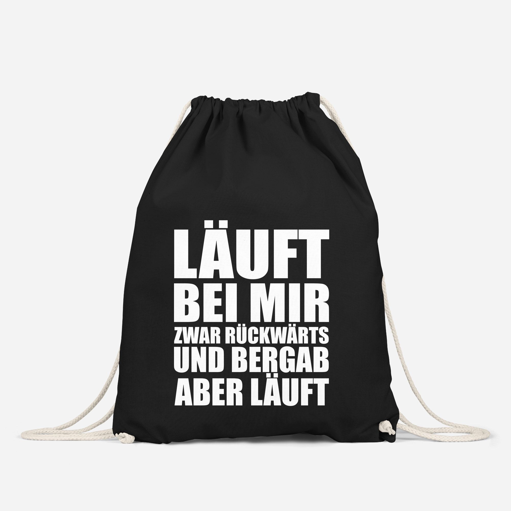 Turnbeutel mit Sprüchen &quot;läuft bei mir&quot; Hipster Beutel Tasche Jutebeutel Gymbag Akowi