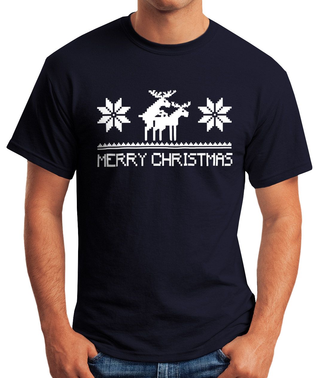 VVNTY Weihnachts T-Shirt Herren - Merry Christmas Motiv Mit Kurzarm